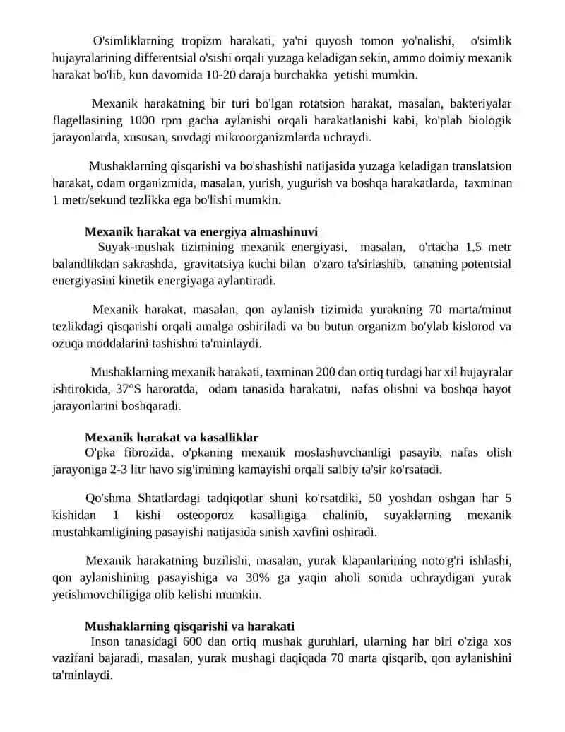 Mehani harakat va biologik jarayonlarda uning tatbiqi 3