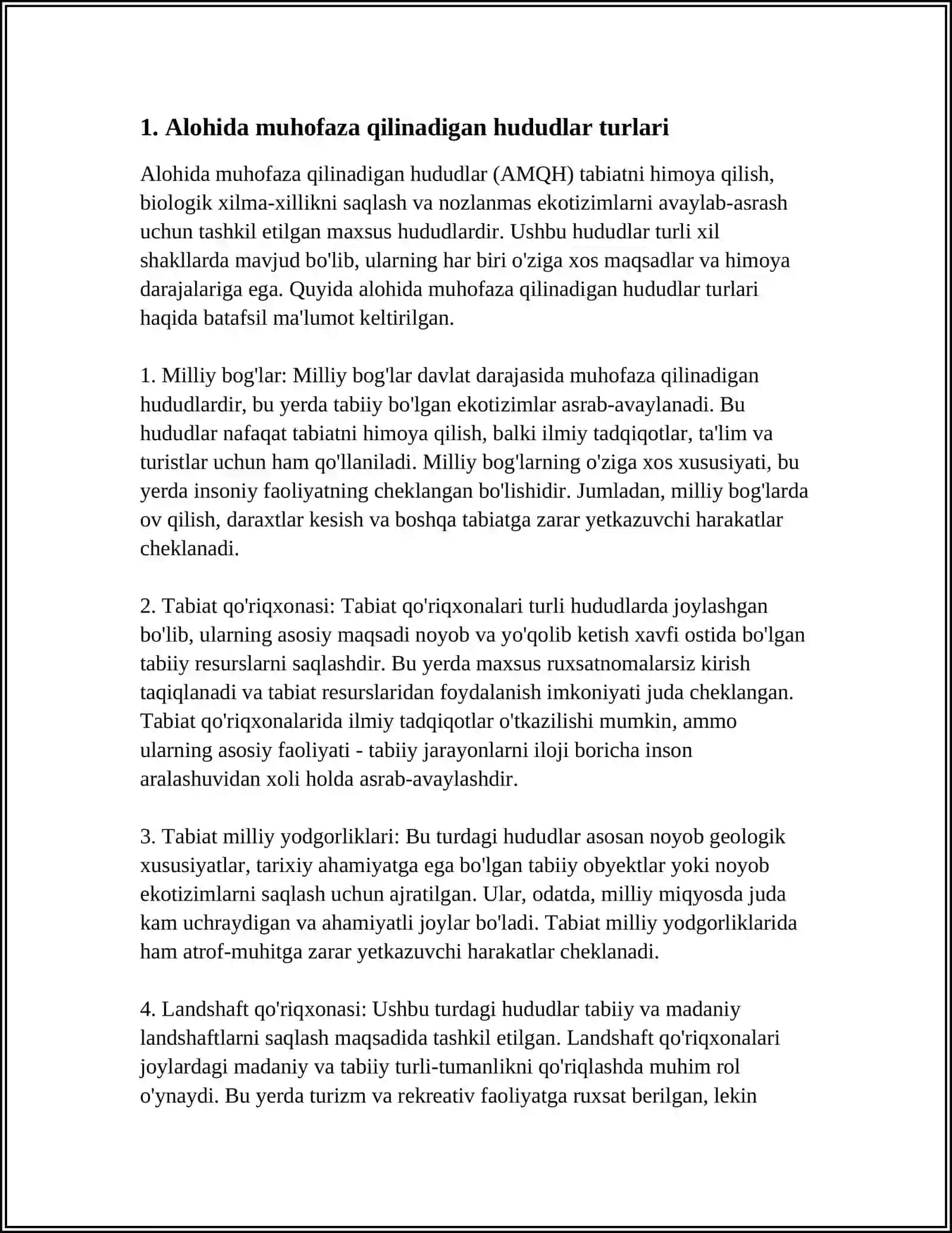 MATERIKLARDAGI ALOHIDA MUHOFAZA QILINADIGAN HUDUDLAR 3