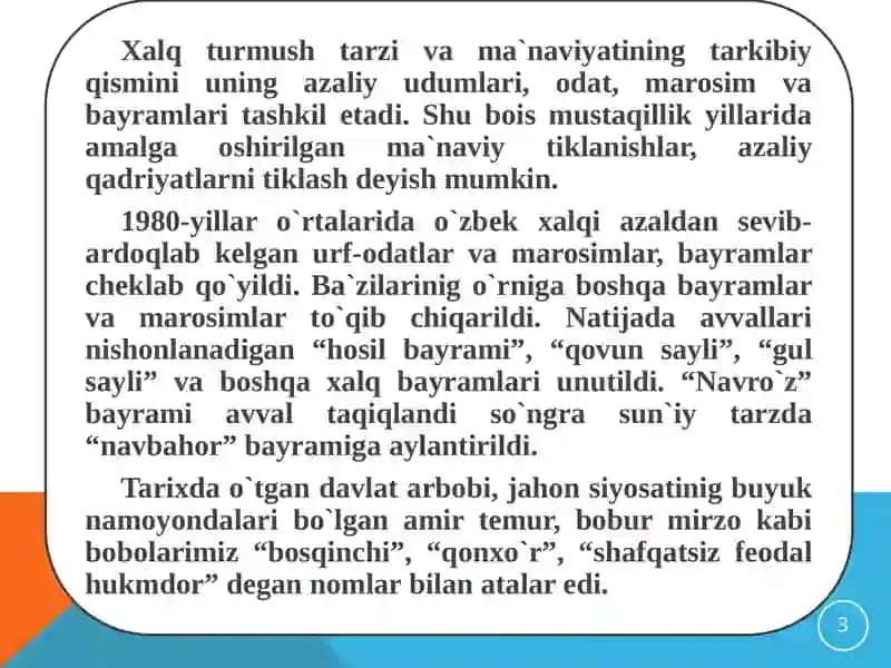 Mustaqillik yillarida O’zbekistondagi ma’naviy va madaniy taraqqiyot 3