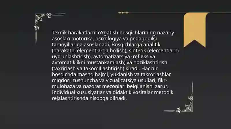 Texnik harakatlarga õrgatish bosqichlari 3