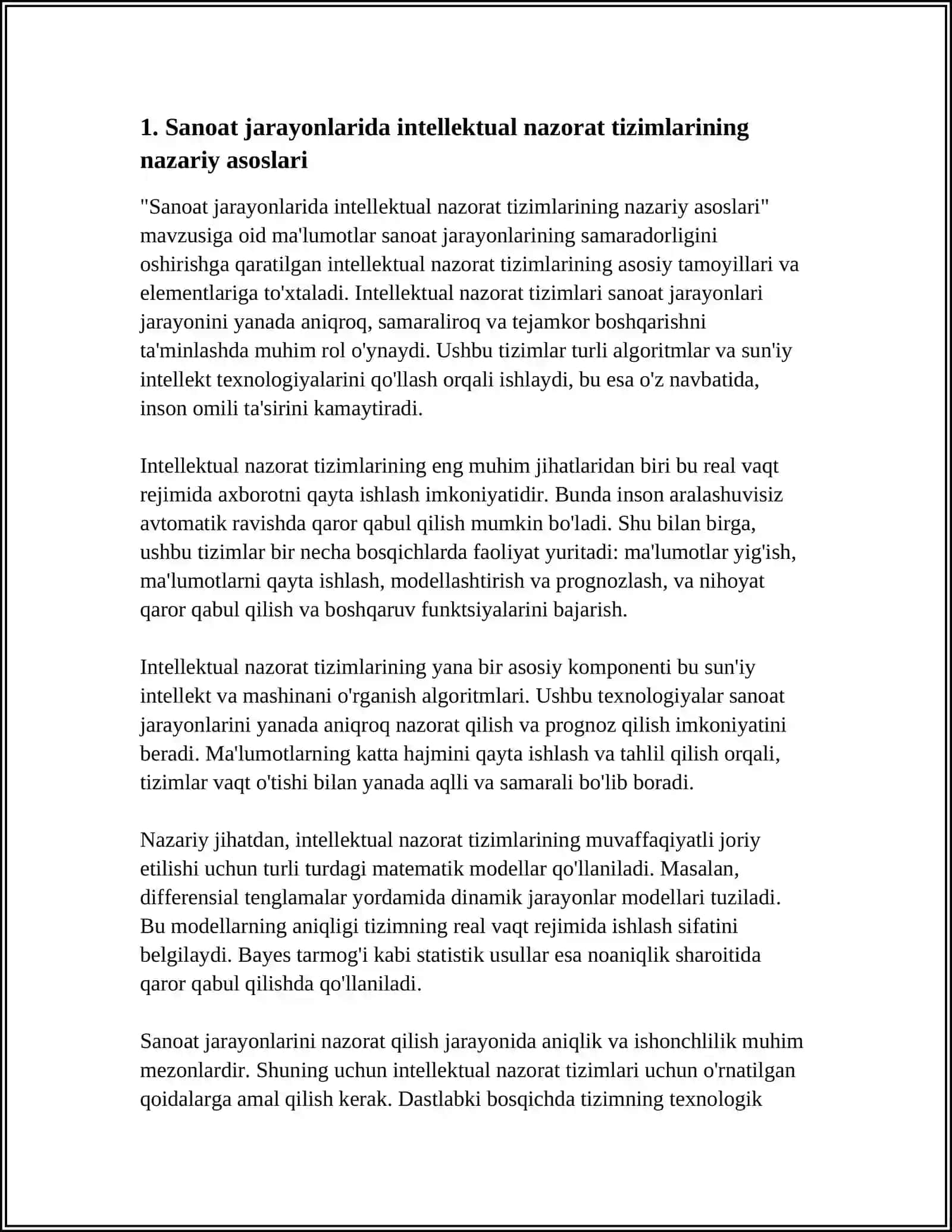 Sanoat jarayonlarida intellektual nazorat tizimlarining nazariy asoslari 3