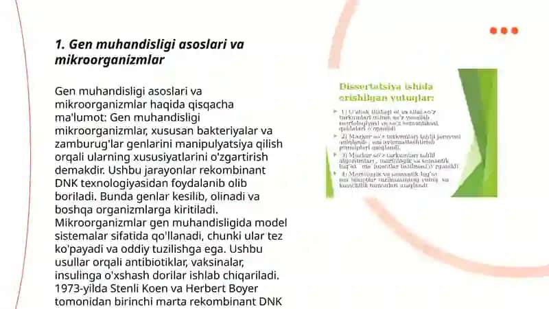 Mikroorganizmlarni gen muhandisligida qoʻllanilishi va ushbu yoʻnalishda erishilgan yutuqlar 3