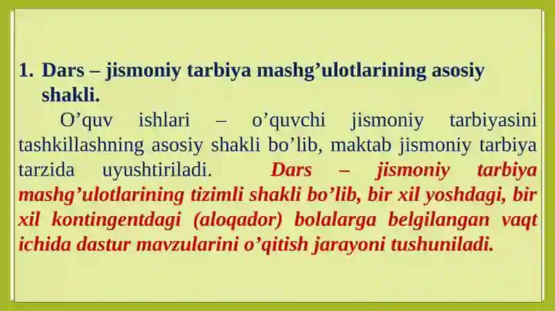JISMONIY TARBIYA DARSINING VAZIFALARI, TUZILISHI 3