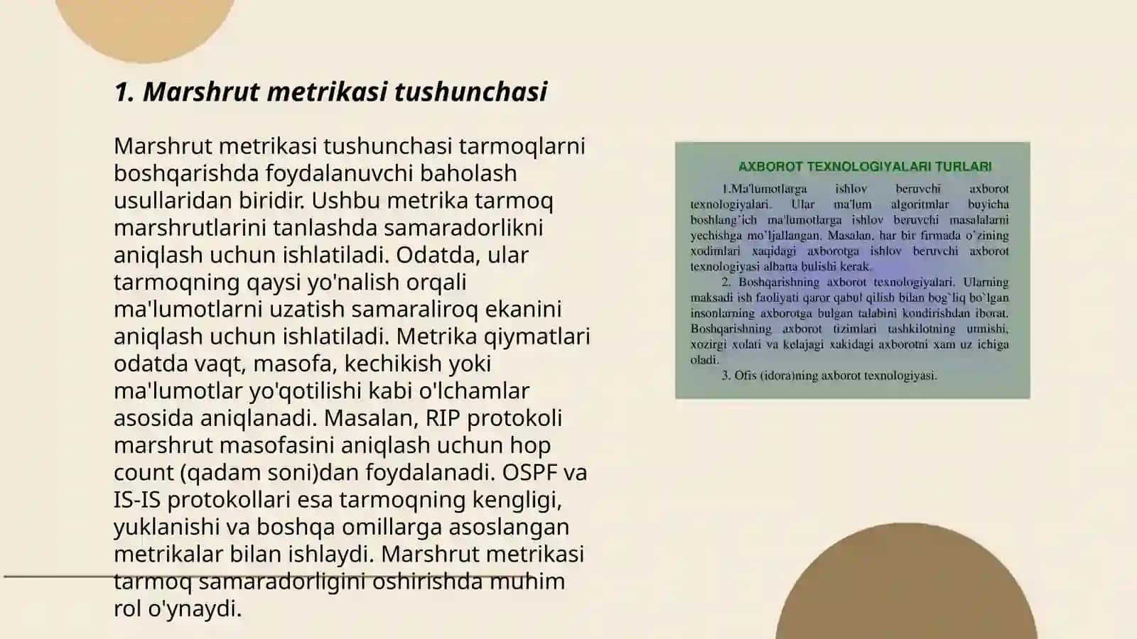 Marshrut metrikasi tushunchasi va ularni shakllanitirish tamoyillari 3