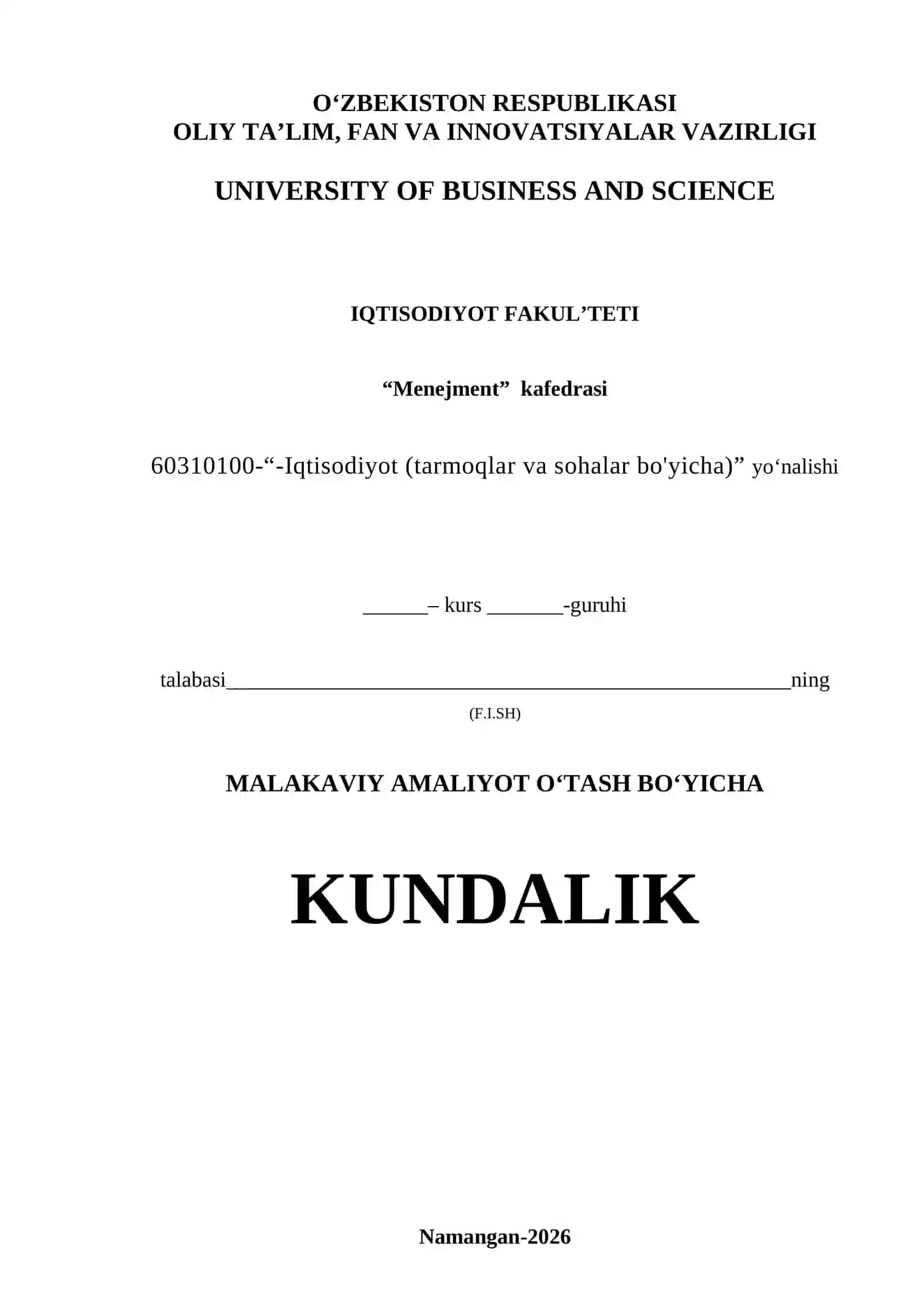 MALAKAVIY AMALIYOT BO‘YICHA H I S O B O T I 3