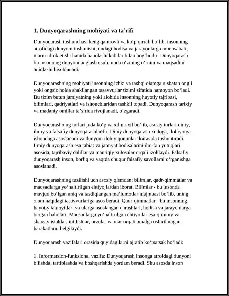 DUNYOQARASHNING MOHIYATI TUZILISHI VA ASOSIY FUNKSIYASI 3