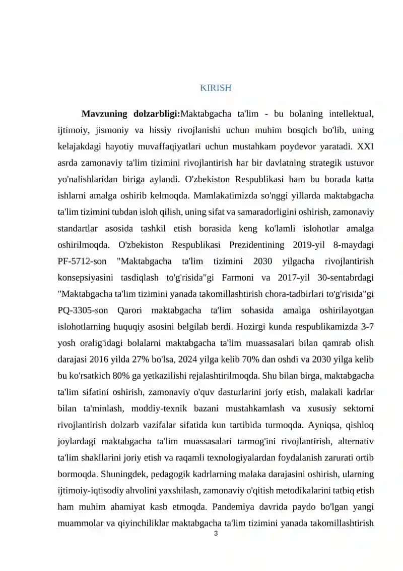 O'ZBEKISTON RESPUBLIKASIDA MAKTABGACHA TA'LIM TIZIMINI 2030 YILGACHA RIVOJLANTIRISH ISTIQBOLLARI 3