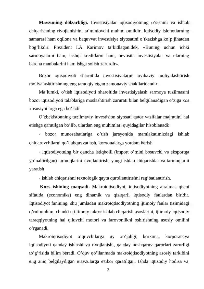 “Invеstisiyalarning makrоiqtisоdiy talqini va uning manbalari” 3