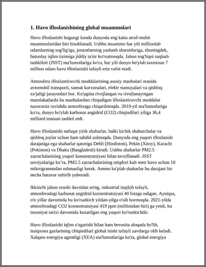 MUSTAQIL ISH Mavzu: HAVO MUHITINING IFLOSLANISH OQIBATLARI 3