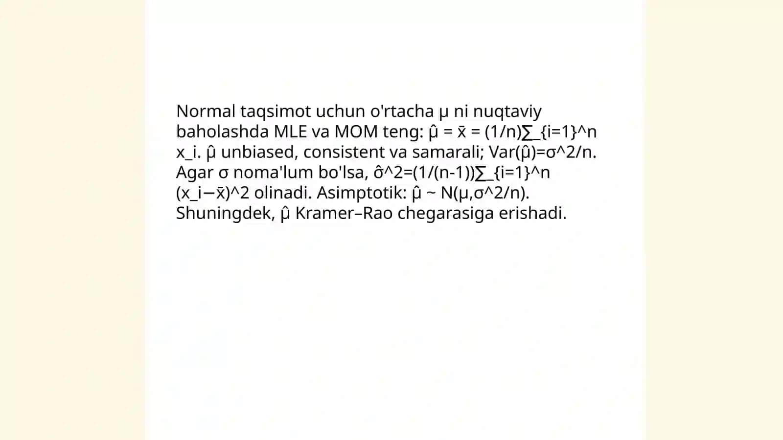 Ba'zi muhim taqsimotlar parametrlari uchun nuqtaviy baholar 3