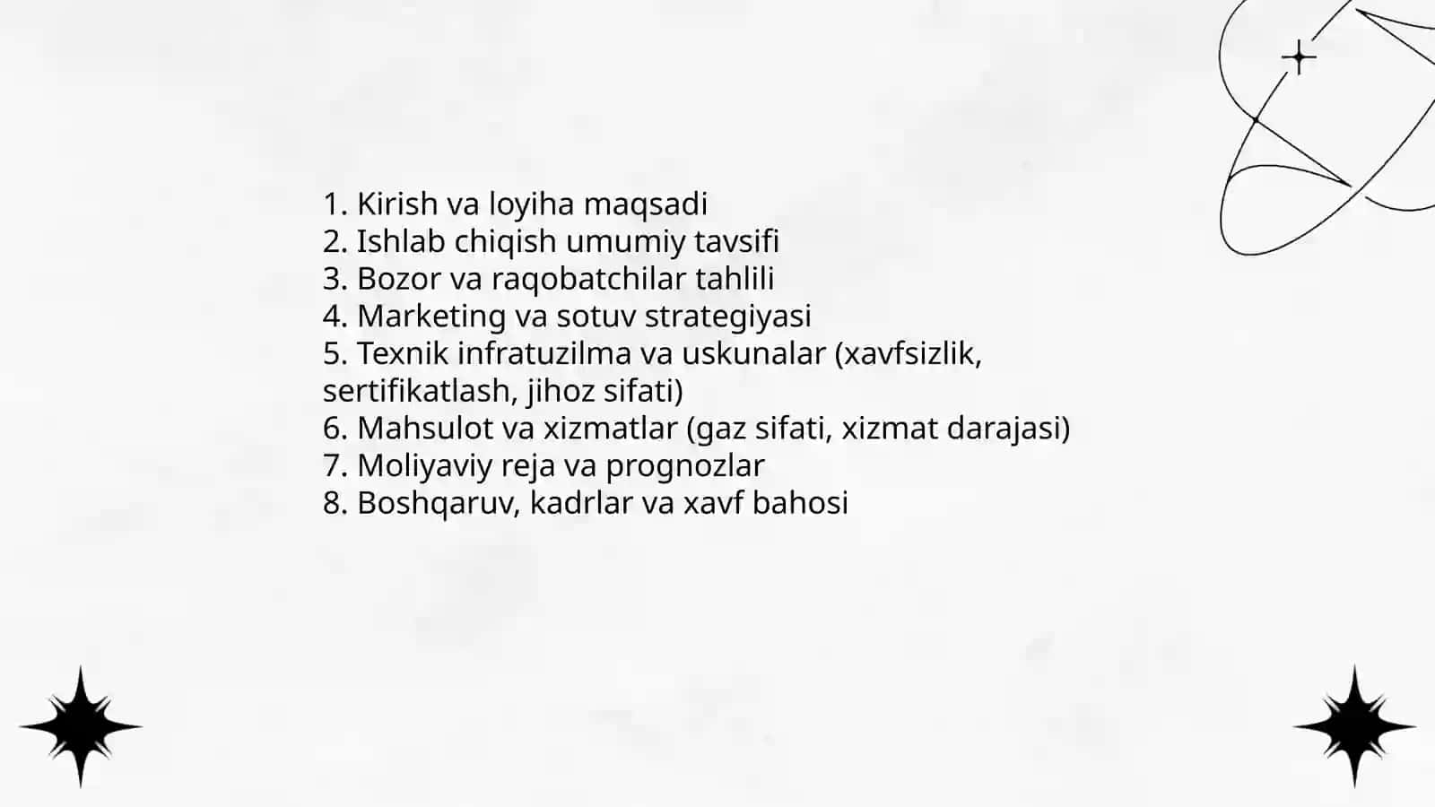 Biznes reja yaratish. Eng sifatli gaz markazi qanday aniqlanadi? 3