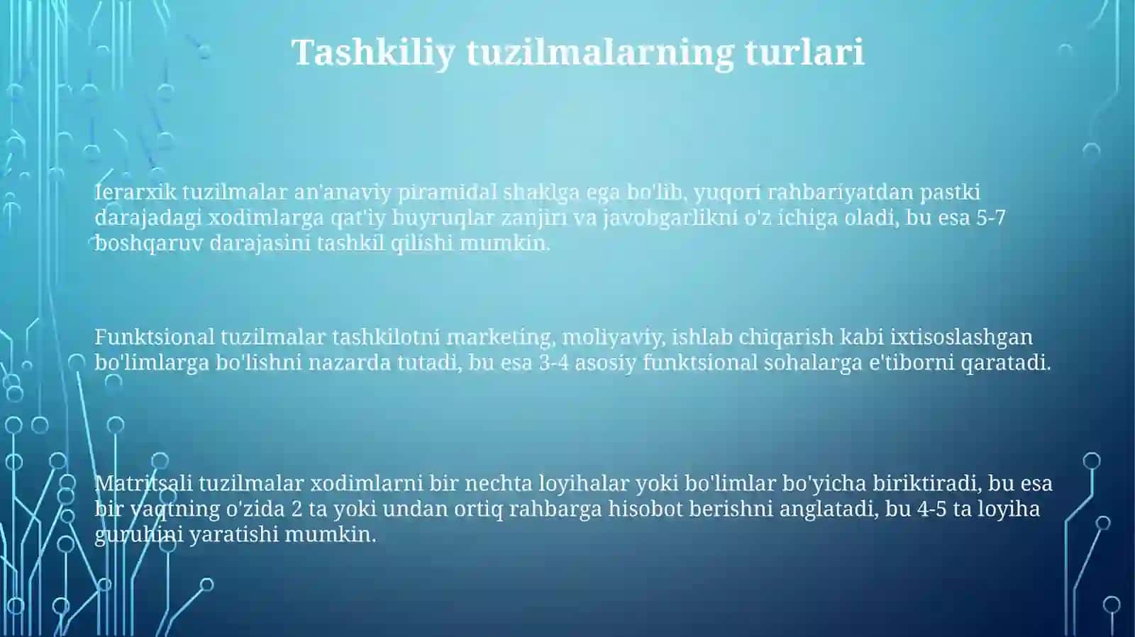 Restoranlar va umumiy ovqatlanish korxonalarning tashkiliy tuzilmalari 3