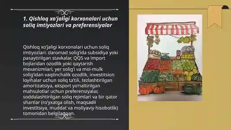 Qishloq xòjaligi korxonalarini soliqqa tortishning oʻziga xos xususiyatlari 3