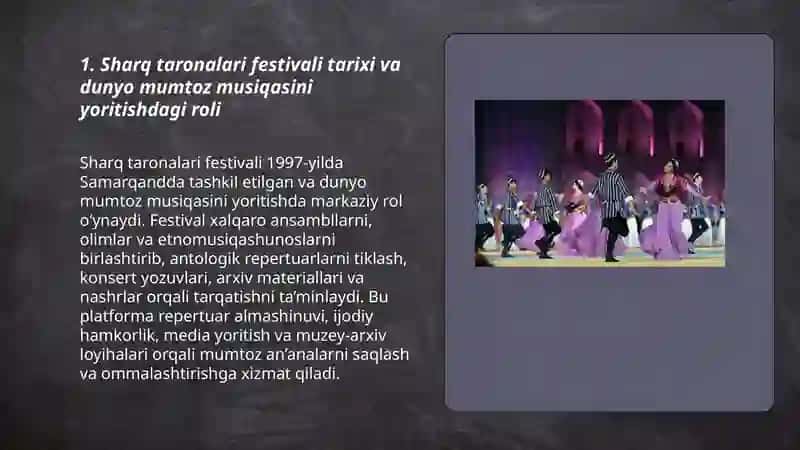 Sharq taronalari musiqalar festivali dunyo mumtoz musiqasining axborot manbasi 3
