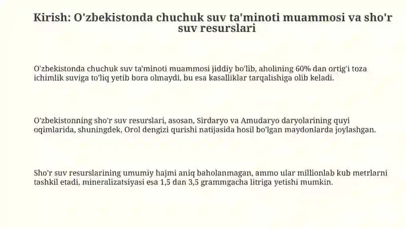 Oʻzbekiston sharoitida shoʼr suvlarnichuchuklashtirishgʻoyasi 3