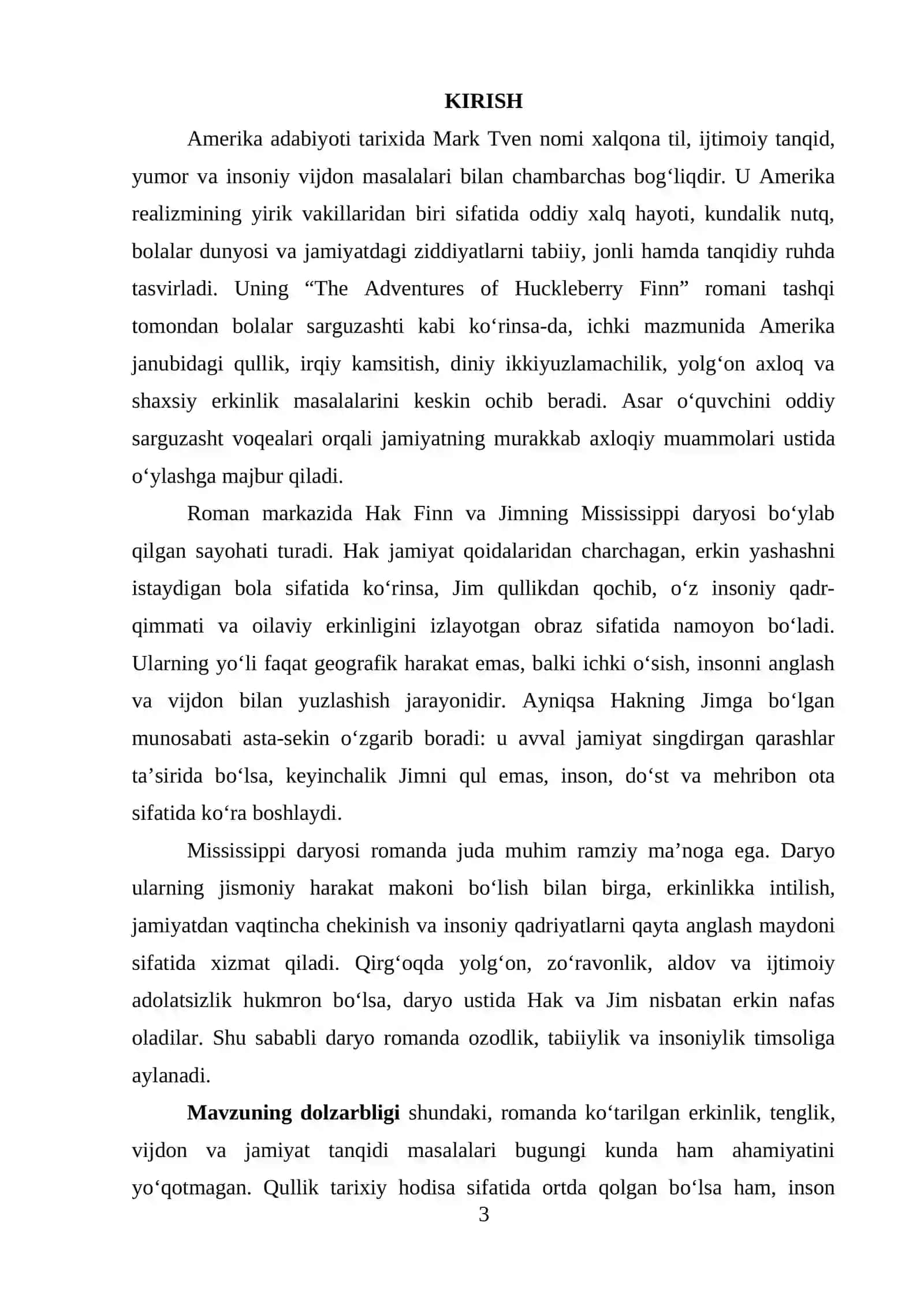 “THE ADVENTURES OF HUCKLEBERRY FINN” ASARIDA ERKINLIK VA JAMIYAT TANQIDI” 3