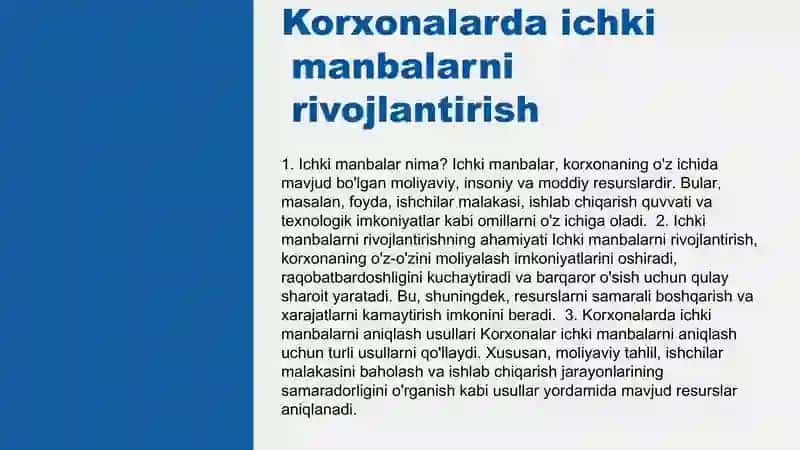 Korxonalarni moliyalashtirishning òz manbalari 3