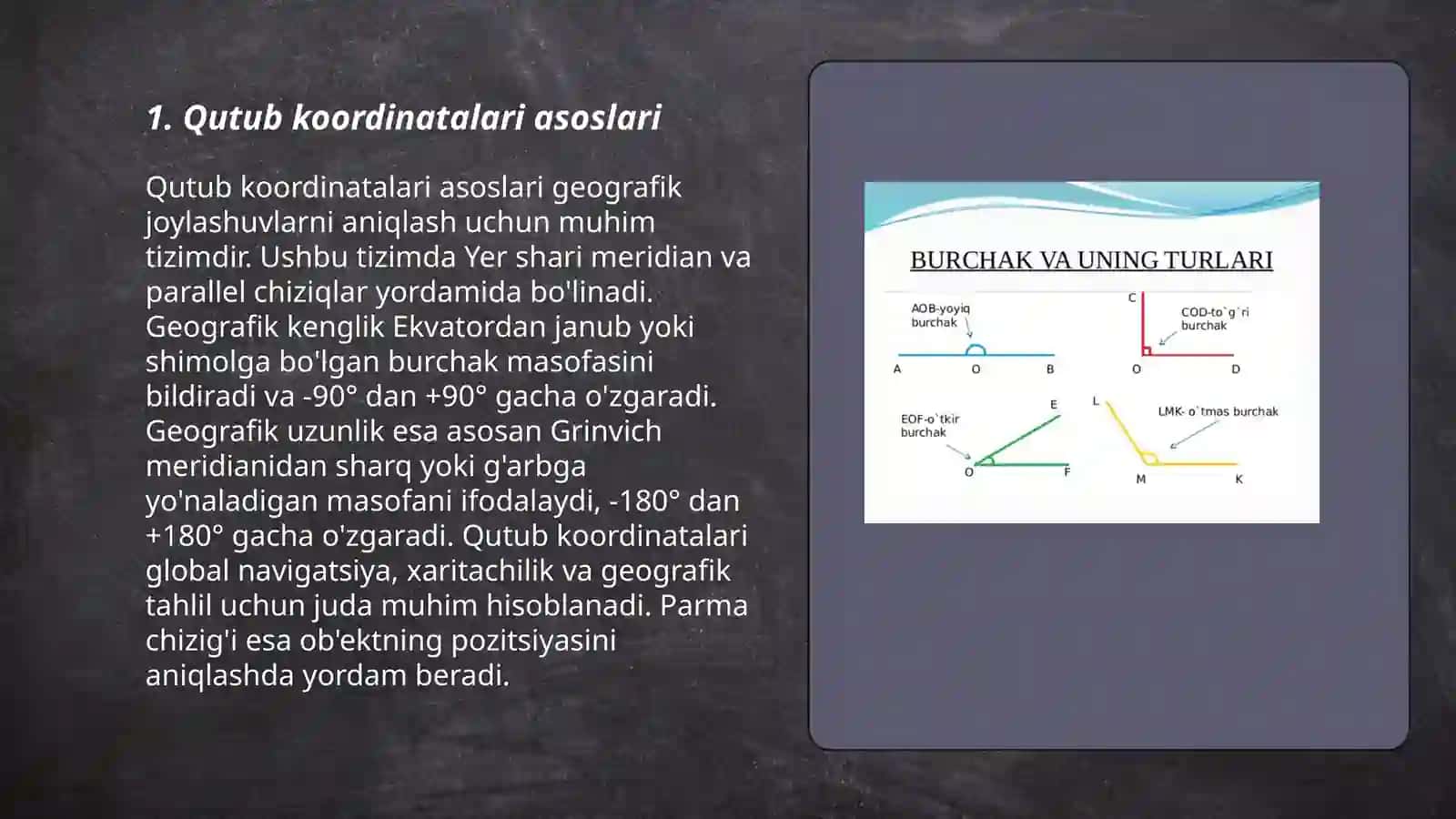 Qutub kardinatolari va turlari Amaliy matimatka 3