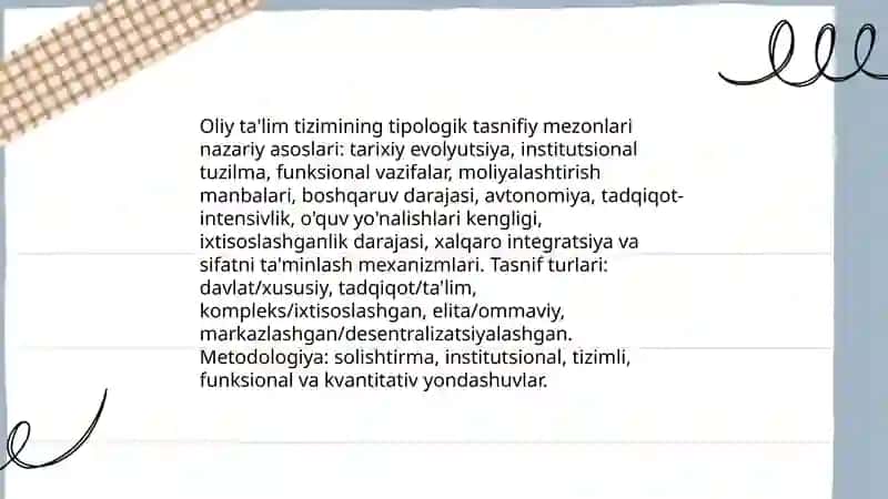 Oliy ta’lim tizimining tipologik tasnifiy mezonlari va ta’lim muassasalari nufuzi 3