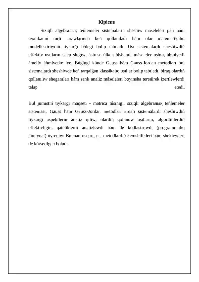 Sızıqlı algebraлық teńlemeler sistemaların sheshiw máseleleri 3