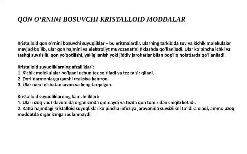 Qon o'rnini bosuvchi suyuqliklar 3