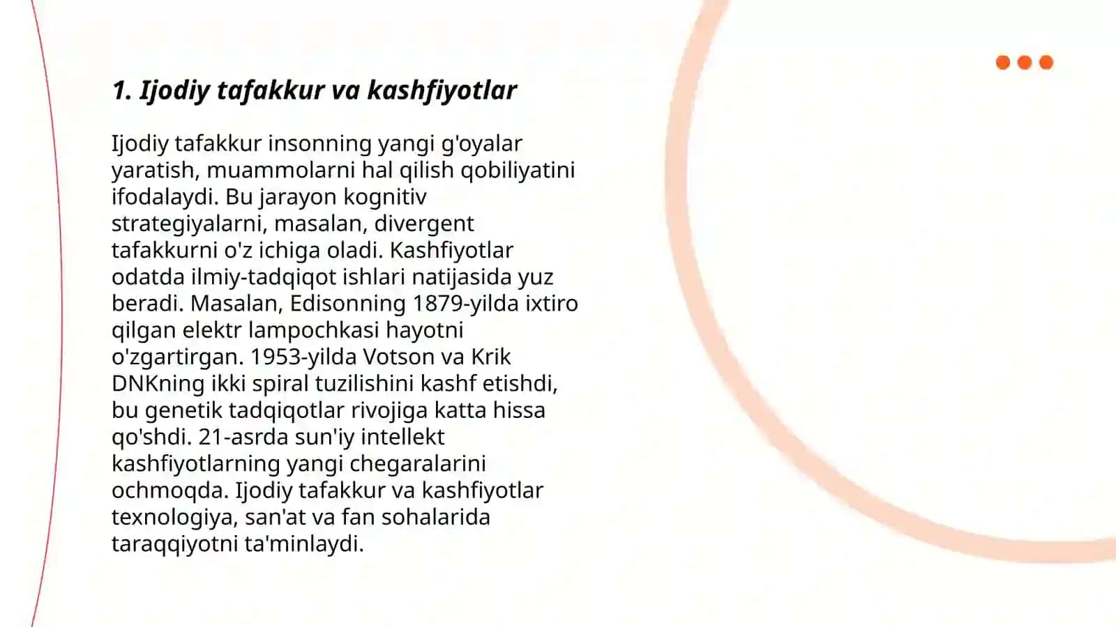 Ijodiy va tadqiqotchilik faoliyatini shakillantirishga doir topshiriqlar va mashg'ulot ishlanmalari layihalashtirish 3