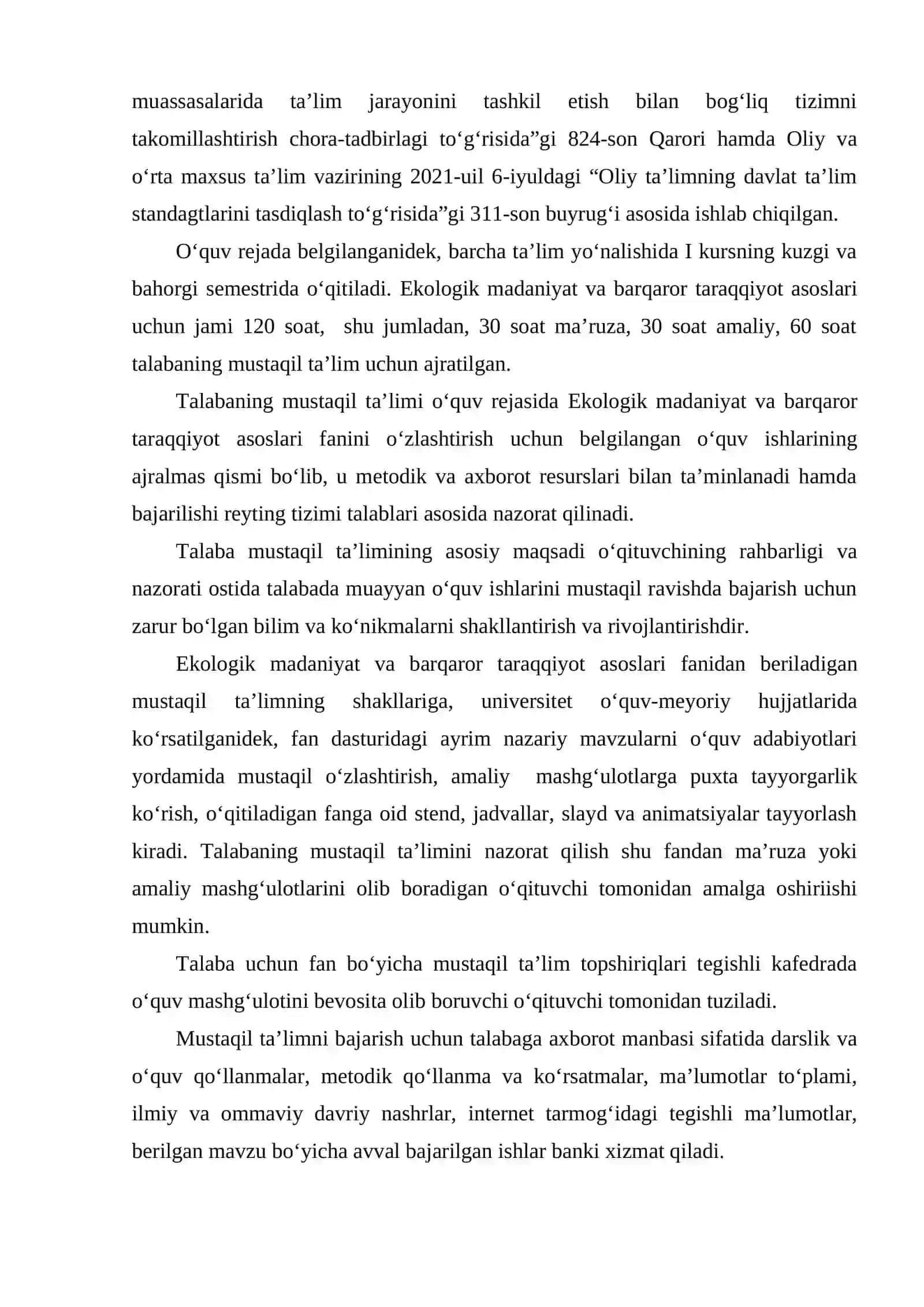 Ekologik madaniyat va Barqaror taraqqiyot asoslari fanidan Mustaqil ta'lim 3
