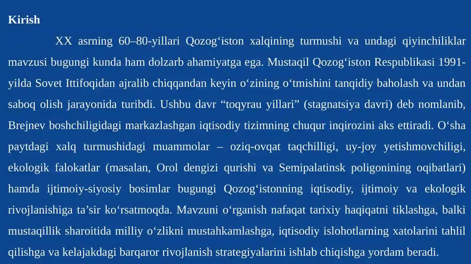 XX asrning 60-80 yillarida Qozog’istonda xalq turmishiqiyinchiliklar va muammolar. 3