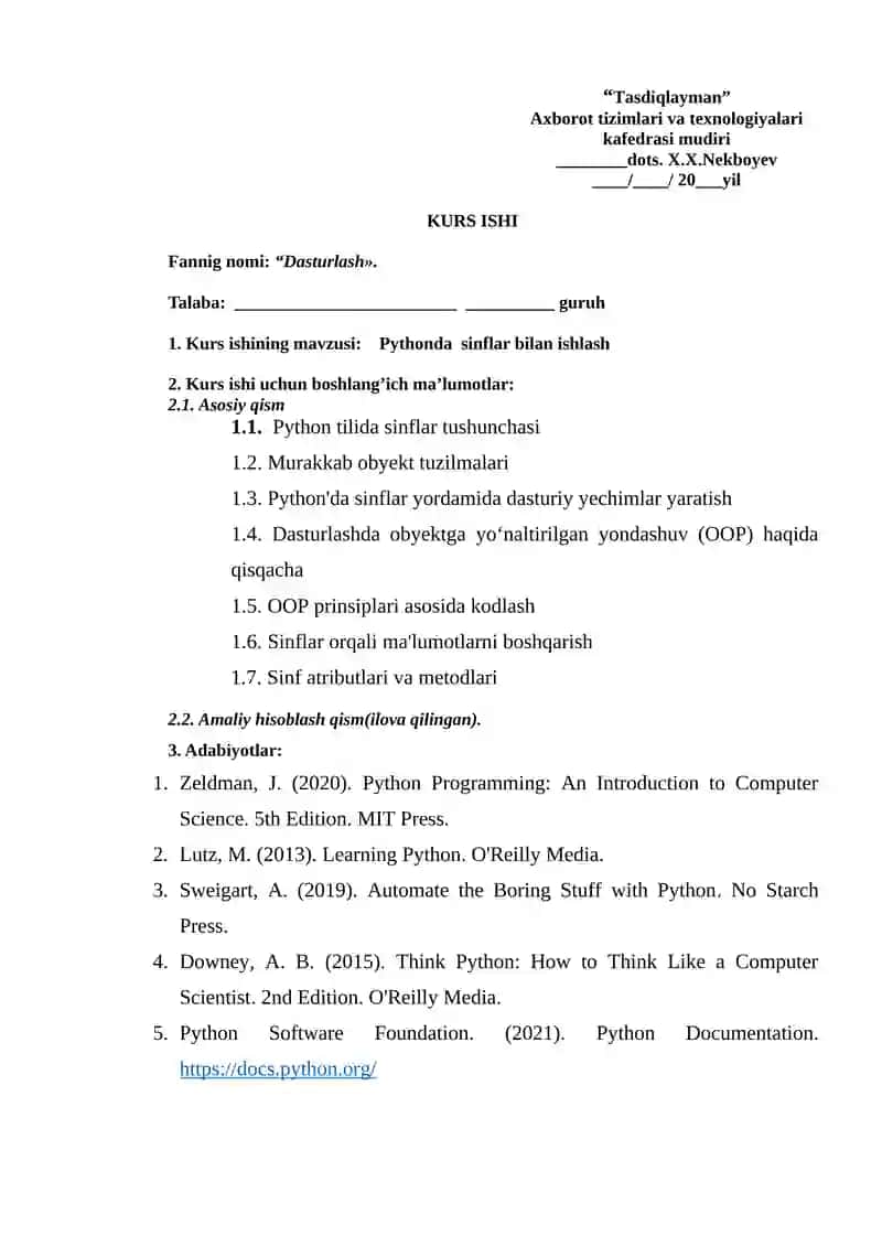 PYTHONDA SINFLAR BILAN ISHLASH 3