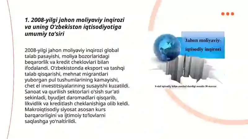 2008-yilgi jahon moliyaviy inqirozi va uning Oʻzbekiston iqtisodiyotiga umumiy taʼsiri 3