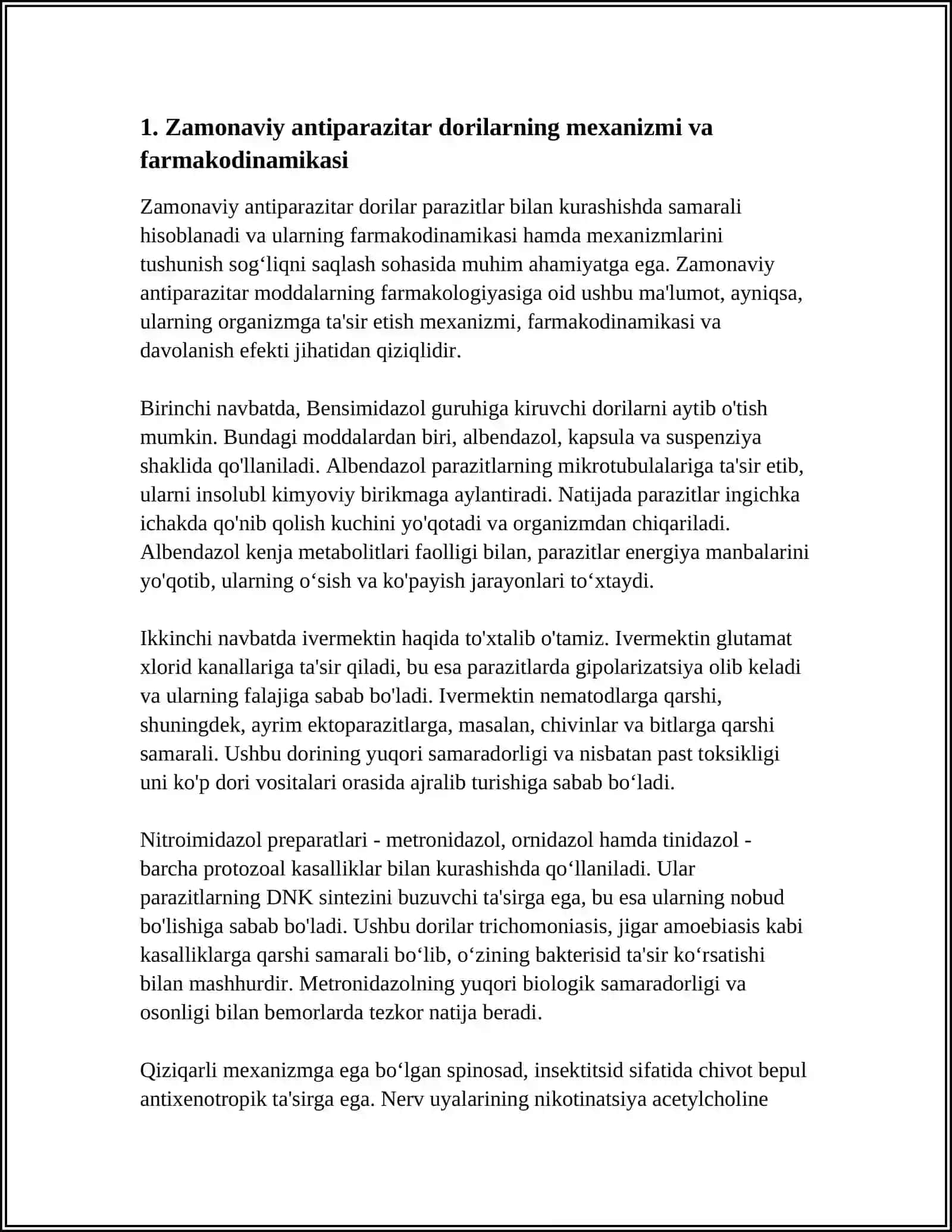 ZAMONAVIY ANTIPARAZITAR DORI MODDALARI FARMAKOLOGIYASI 3
