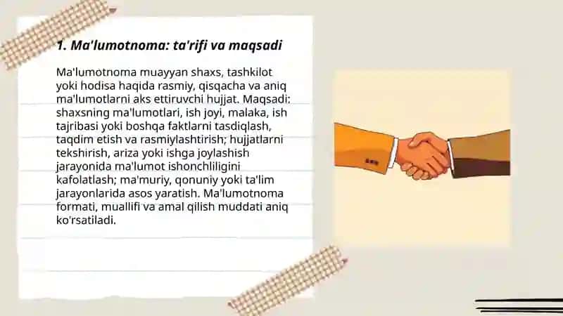 Ma'lumotnoma, tavsiyanoma va tavsifnoma 3