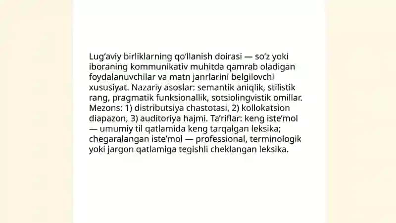 Lugʻaviy birliklarning qoʻllanish doirasiga koʻra guruhlanishi: isteʼmol doirasi chegaralangan va keng isteʼmol qatlami 3