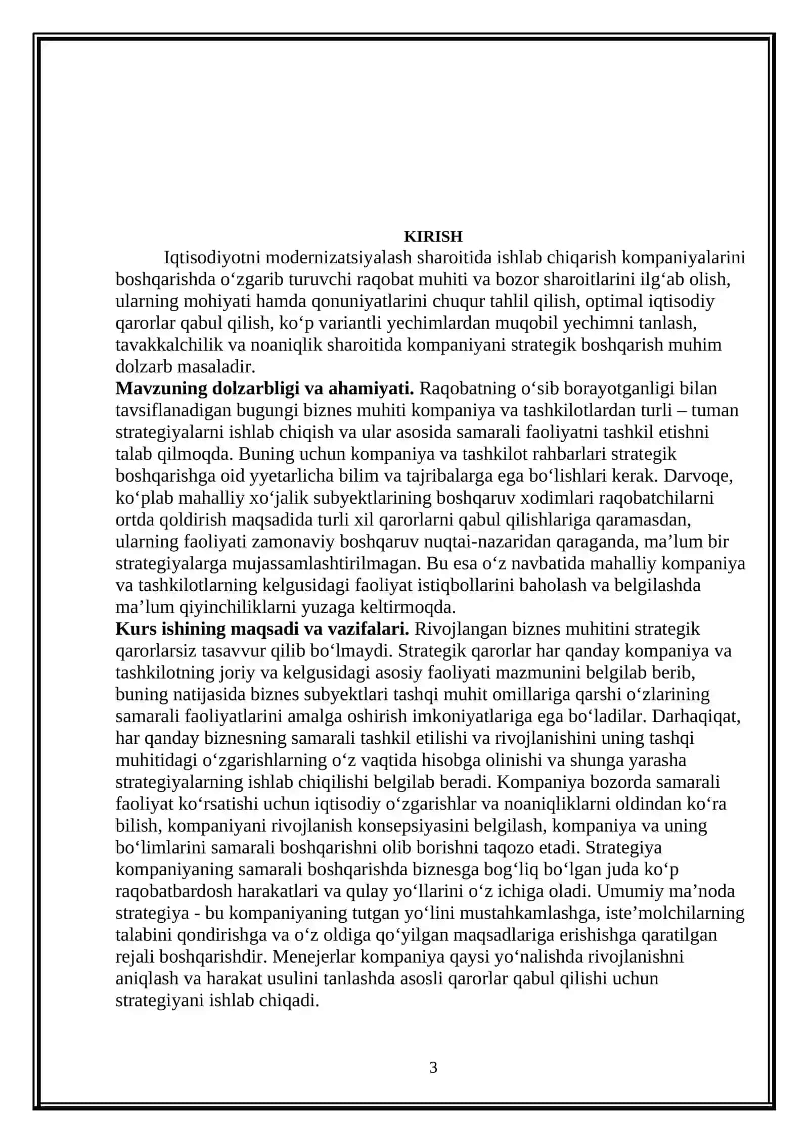 Kompaniyaning strategik boshqaruviga marketingni kiritish sxemasi mavzusida kurs ishi 3