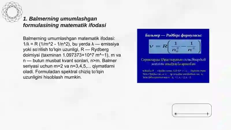 Balmerning umumlashgan formulasi 3