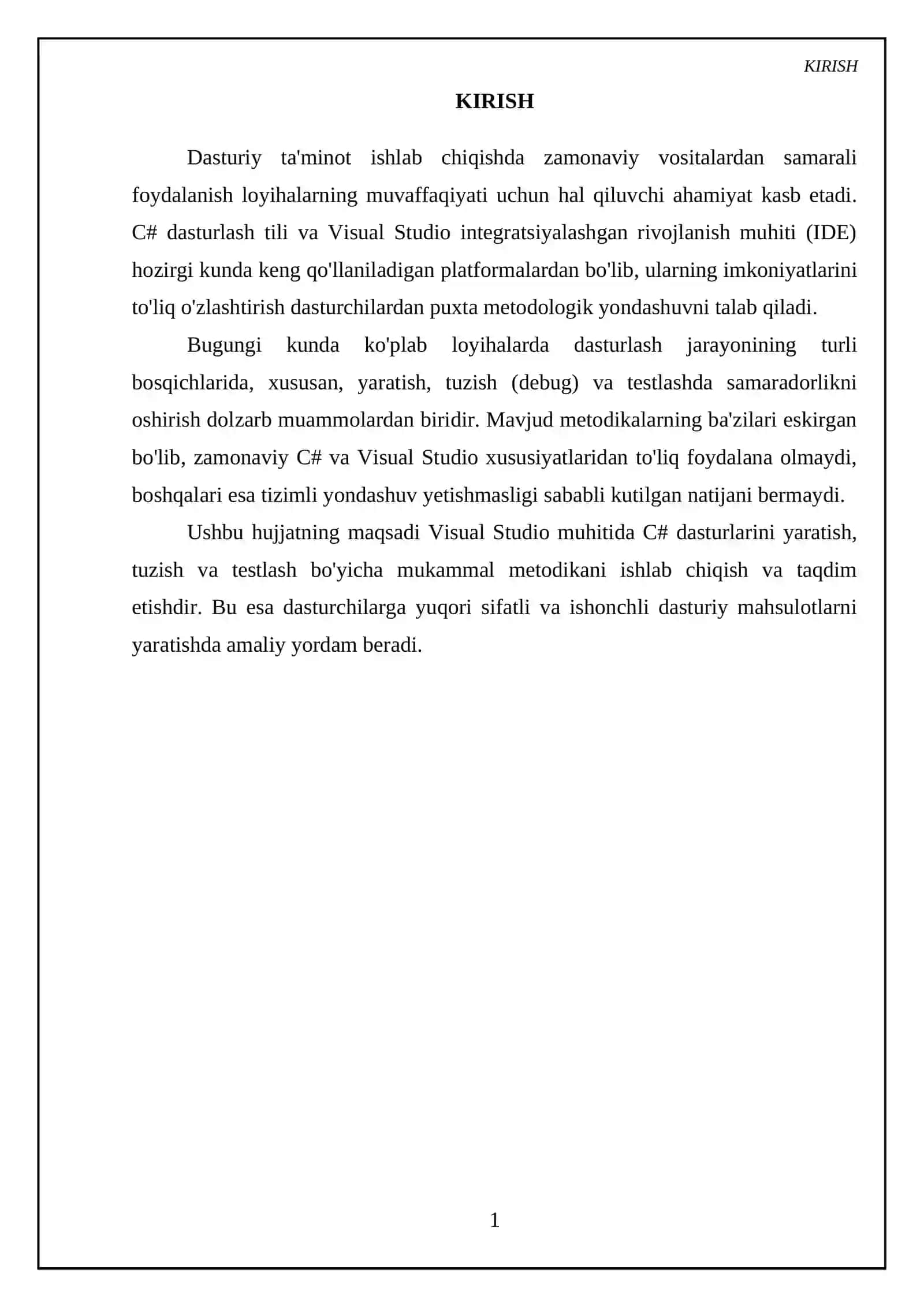 Visual Studio muhitida C# dasturlarini yaratish, tuzish va testlash metodikasi 3