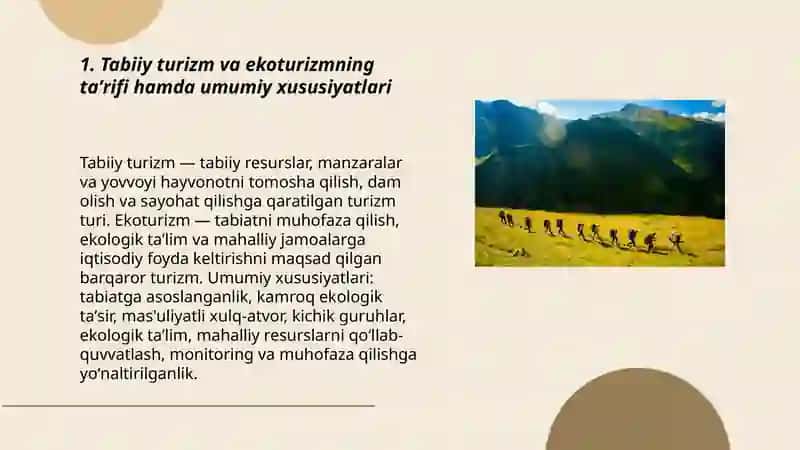 Tabiy turizm hamda ekoturizm umumiy va xususiy tomonlari 3