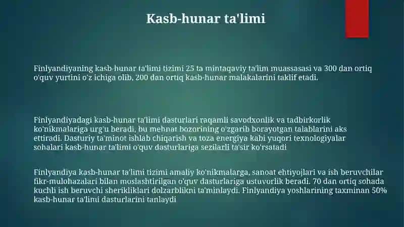 Finlyandiyaning kasb-hunar ta'limi tizimi 3