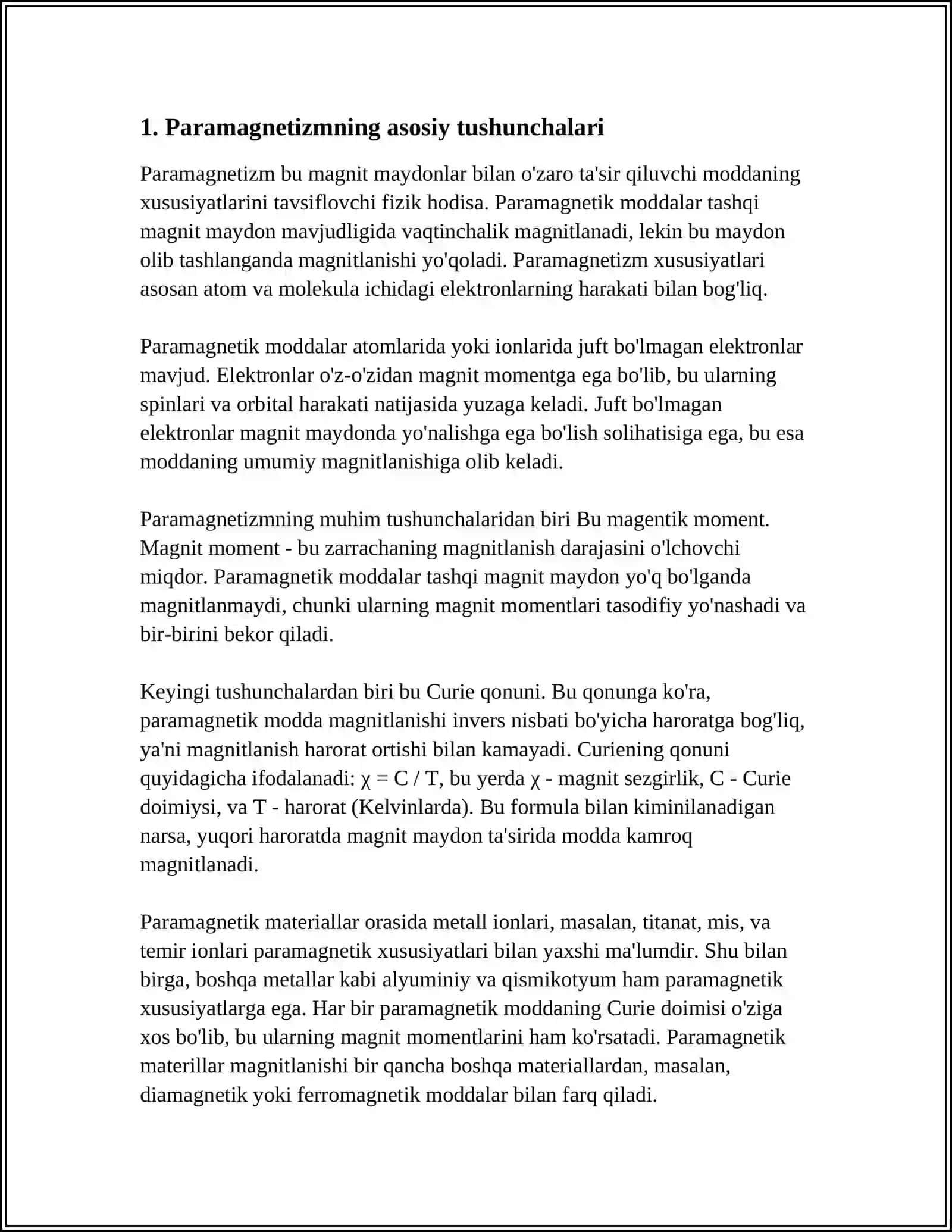 MUSTAQIL ISH Mavzu: PARAMAGNITIZM 3