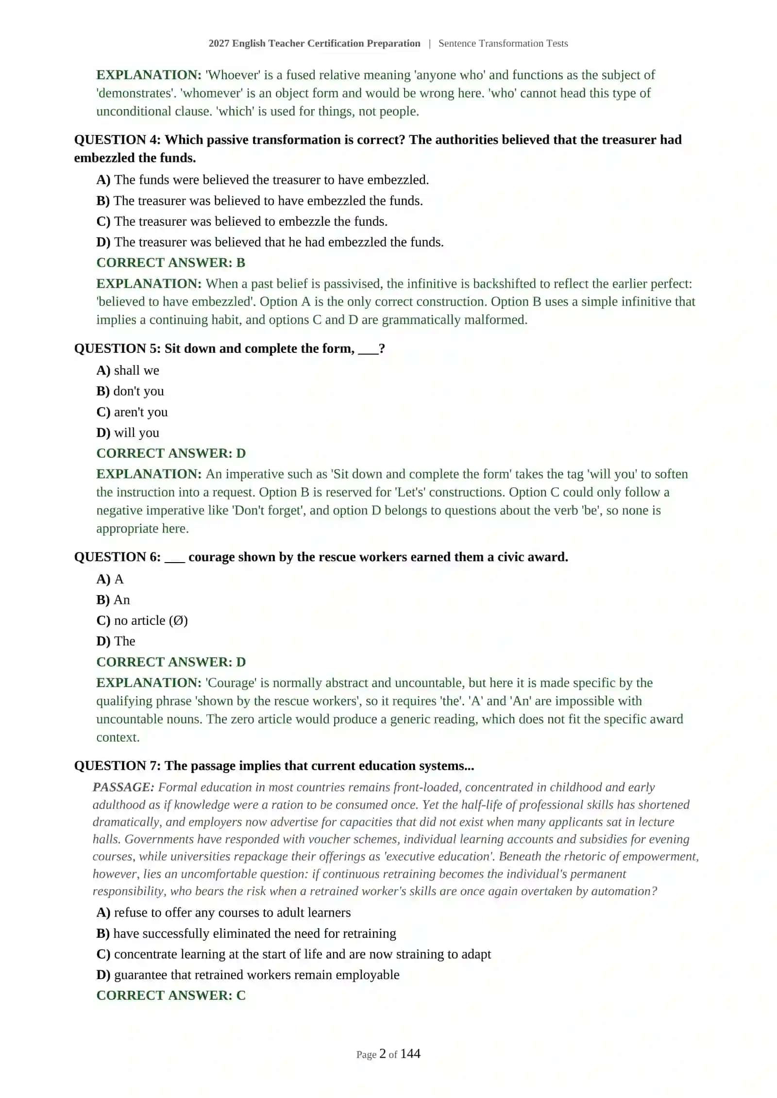 2027 English Teacher Certification Preparation | Sentence Transformation Tests 3