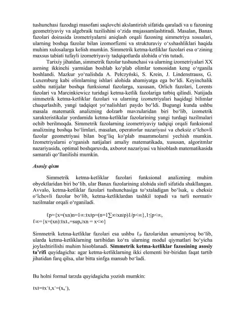 Simmetrik ketma-ketliklar fazolari izometriyalari 3