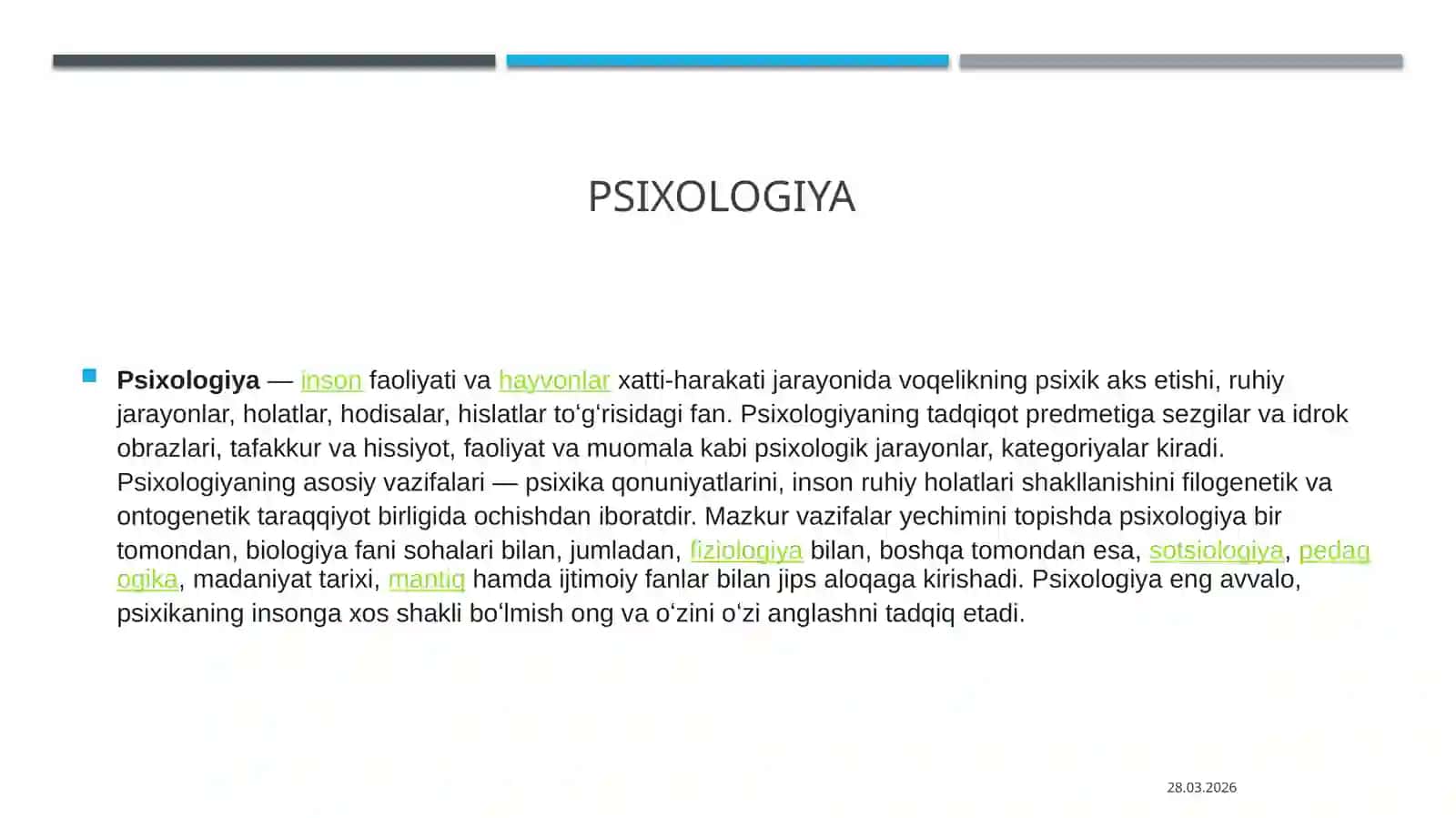 PSIXOLOGIYANING FANLAR TIZIMIDAGI O’RNI 3