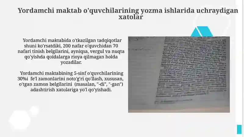 Yordamchi maktab o'quvchilari tomonidan yozuvda yo'l qo'yiladigan xatolar 3