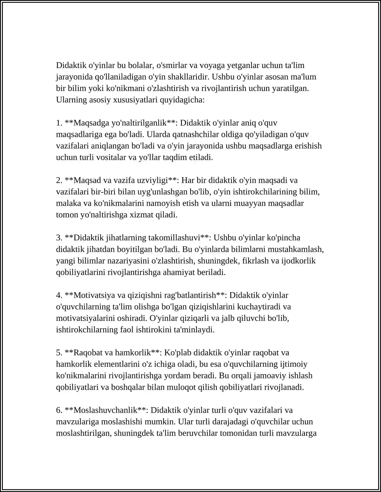 SINFDAN TASHQARI MASHG'ULOTLARDA DIDAKTIK O‘YINLARNING AHAMIYATI, MAZMUNI ULARDAN FOYDALANISH (3-SINF MISOLIDA) 3