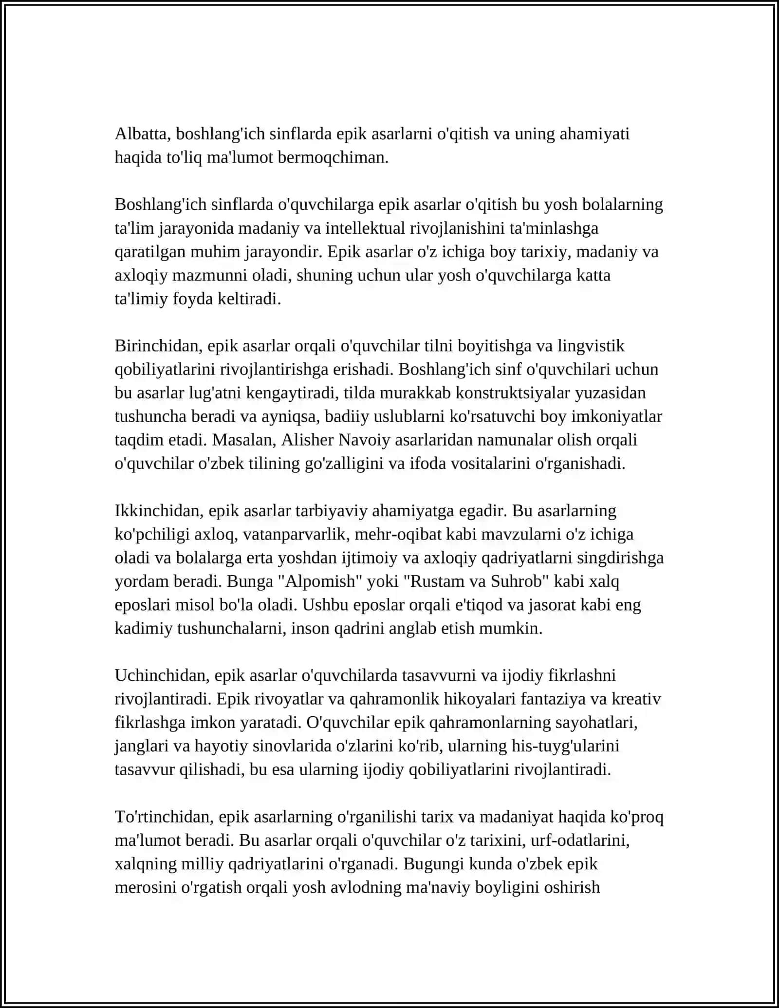 BOSHLANG’ICH SINFDA EPIK ASARLAR USTIDA ISHLASH UCHUN METODIK TAVSIYALAR ISHLAB CHIQISH 3