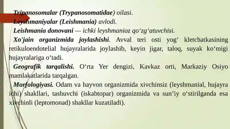 Xivchinlilar-odam parazitlari:Tripanasoma, leyshmaniya, trixomanada va lyambilya 3