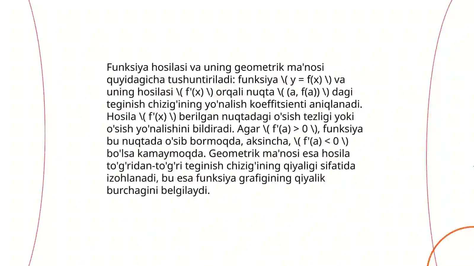 Funksiya hosilasi va differensiali. Funksiv ani hosi la verdamida tekshirish. Botiglik va qav ariqlikning iqtisodiy tatbiqlari 3