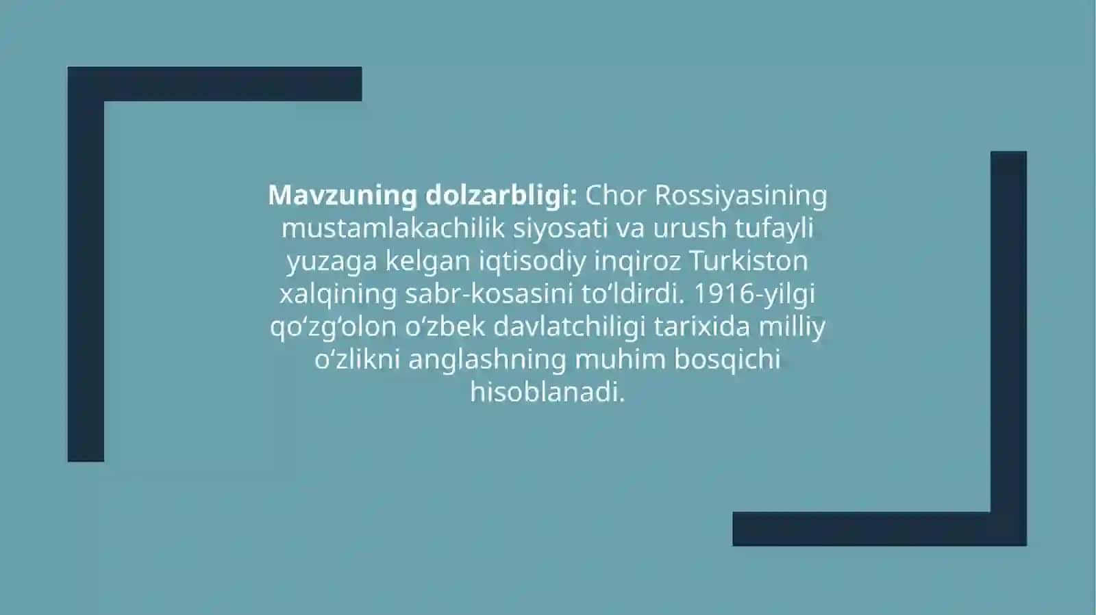 Birinchijahon urushining turkistono`lkasiga ta`siri. 1916-yil milliy-ozodlik harakati 3