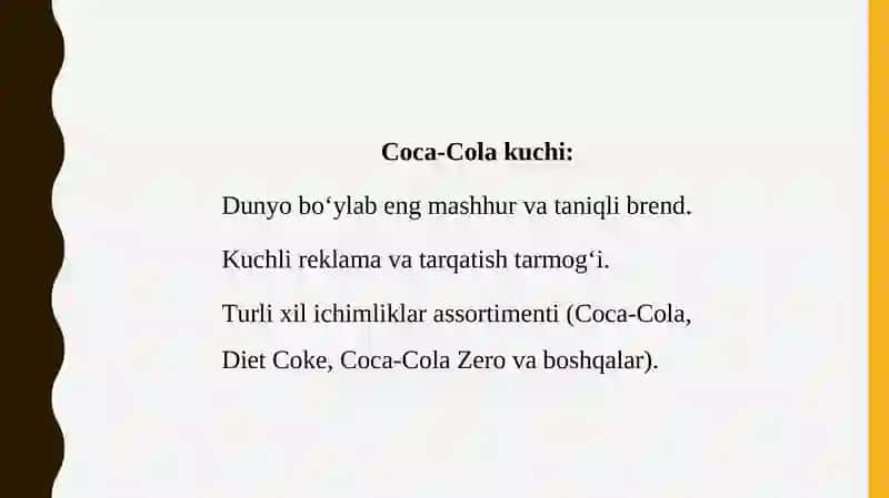 Coca-Cola brendi raqobat muhiti, maqsadli auditoriyasi va pozitsiyasi tahlili 3