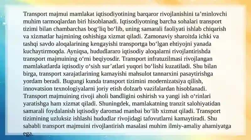Iqtisodiyotni rivojlantirishda transport majmui 3